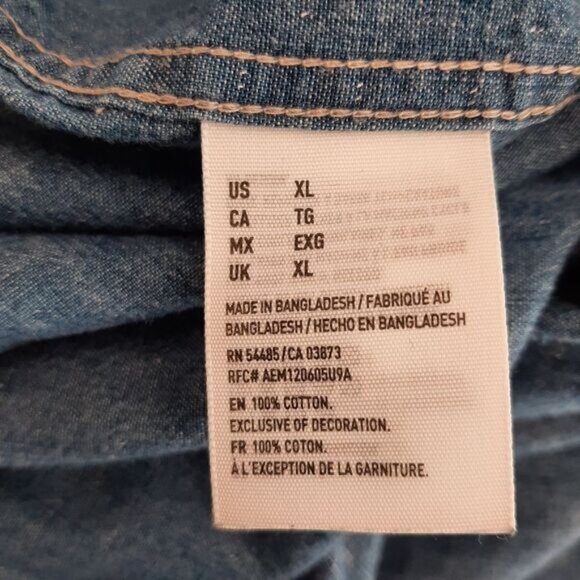 AE 100% Cotton Classic Fit Button Down Shirt Chambray Blue Polka-Dot Men's Sz XL - Picture 12 of 12